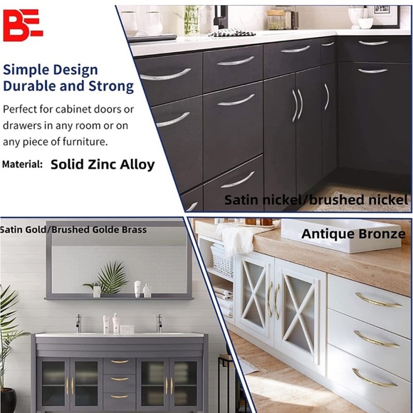 New! BE 10pk Arched Vintage Zinc Alloy Cabinet Pull Handles Brushed Gold Brass - Picture 7 of 11